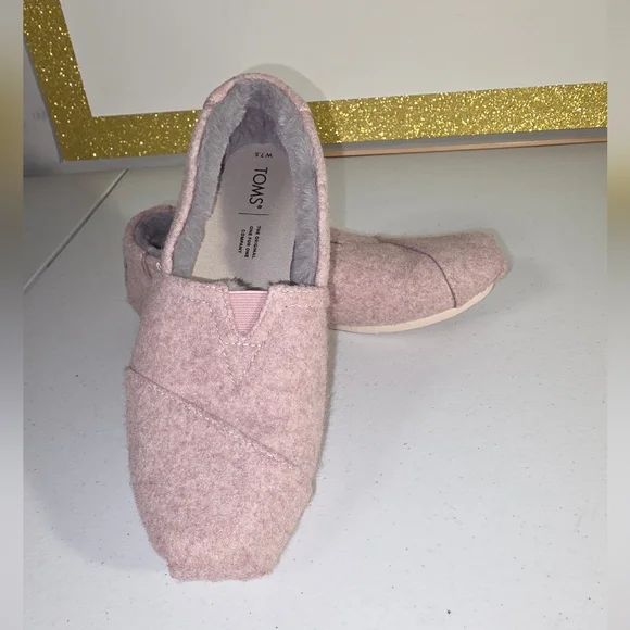 TOMS Women's Alpargata Faux Fur Lined Slip-On Flats dusty rose Sz.7.5 Slippers - Picture 2 of 16